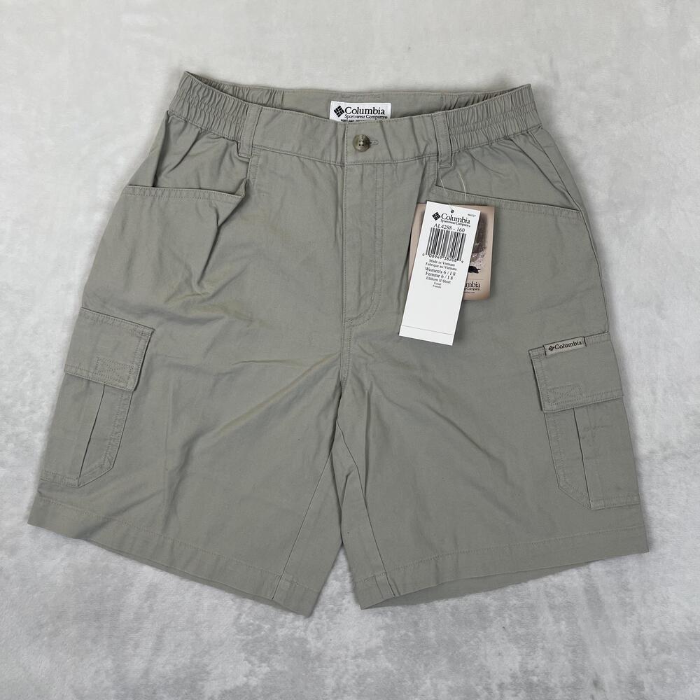 VTG Columbia Shorts Womens 6 Beige Hiking Cargo Elastic Waist Elkhorn II Fossil